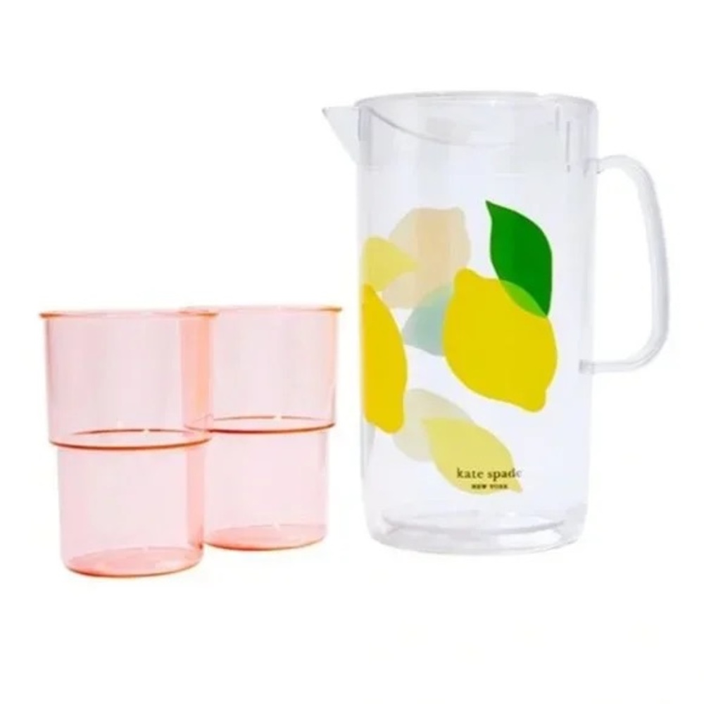 🍋 Kate Spade NY - Acrylic Lemon Pitcher & Set of 2 Cups 🍋
